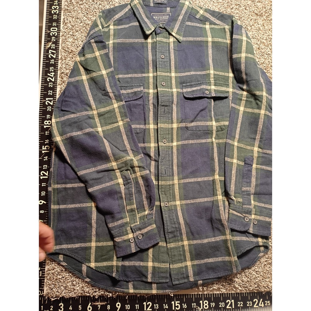 Britches Great Outdoors Mens Large Blue Green Plaid Flannel Cotton Button Down